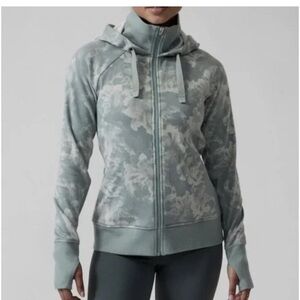 Athleta Triumph Printed Hoodie L Zip Jacket Green Floral Large Stretch